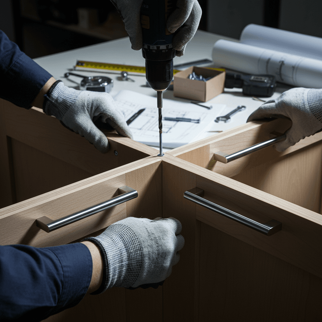 Premium hardware installation on cabinet doors