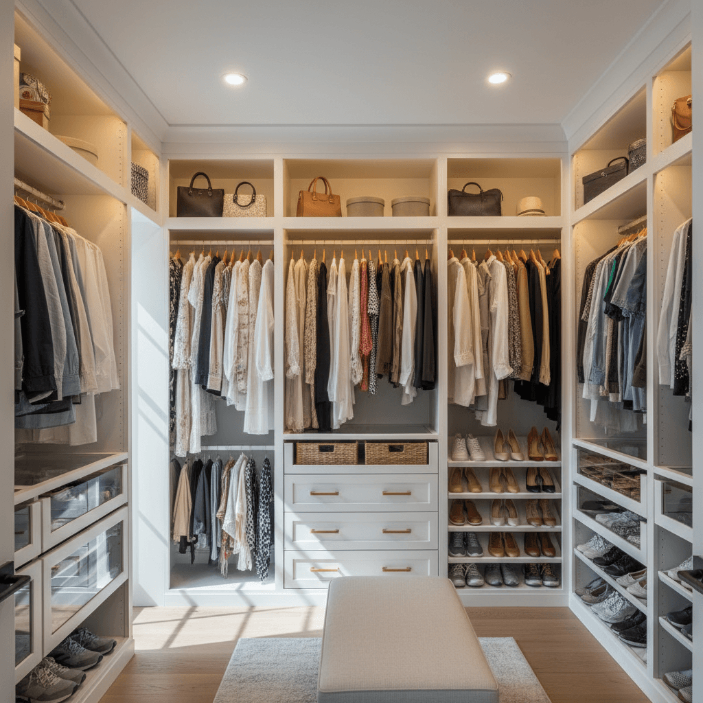 Custom closet cabinetry with integrated organization