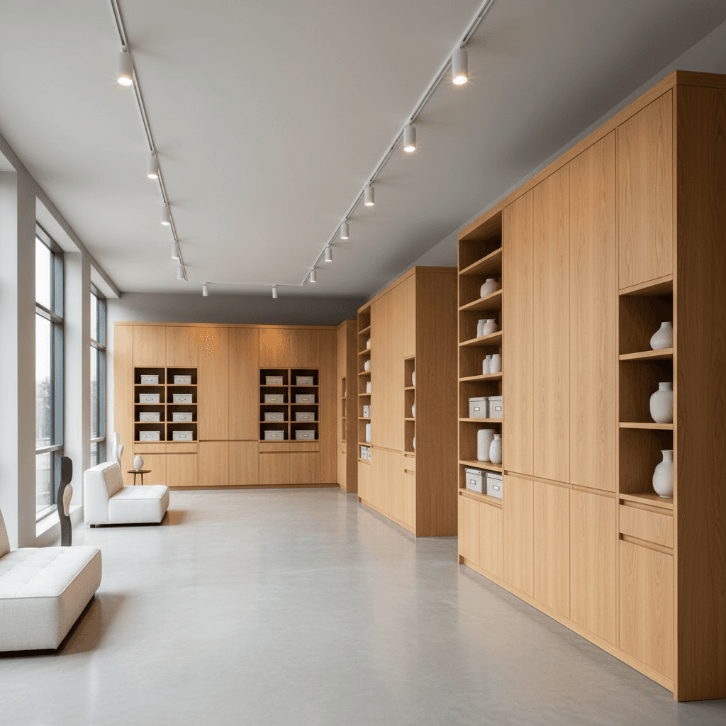 Commercial-grade natural wood cabinetry installation