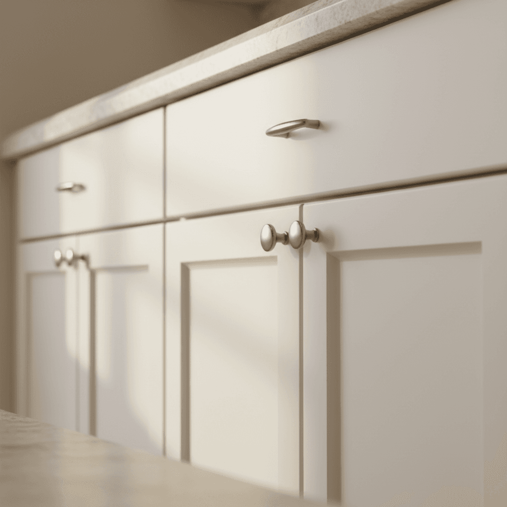 White shaker kitchen cabinets installed with clean finish