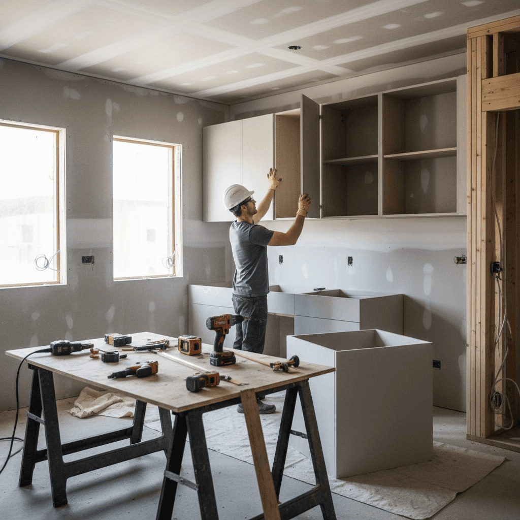 Cabinet installation in new construction home