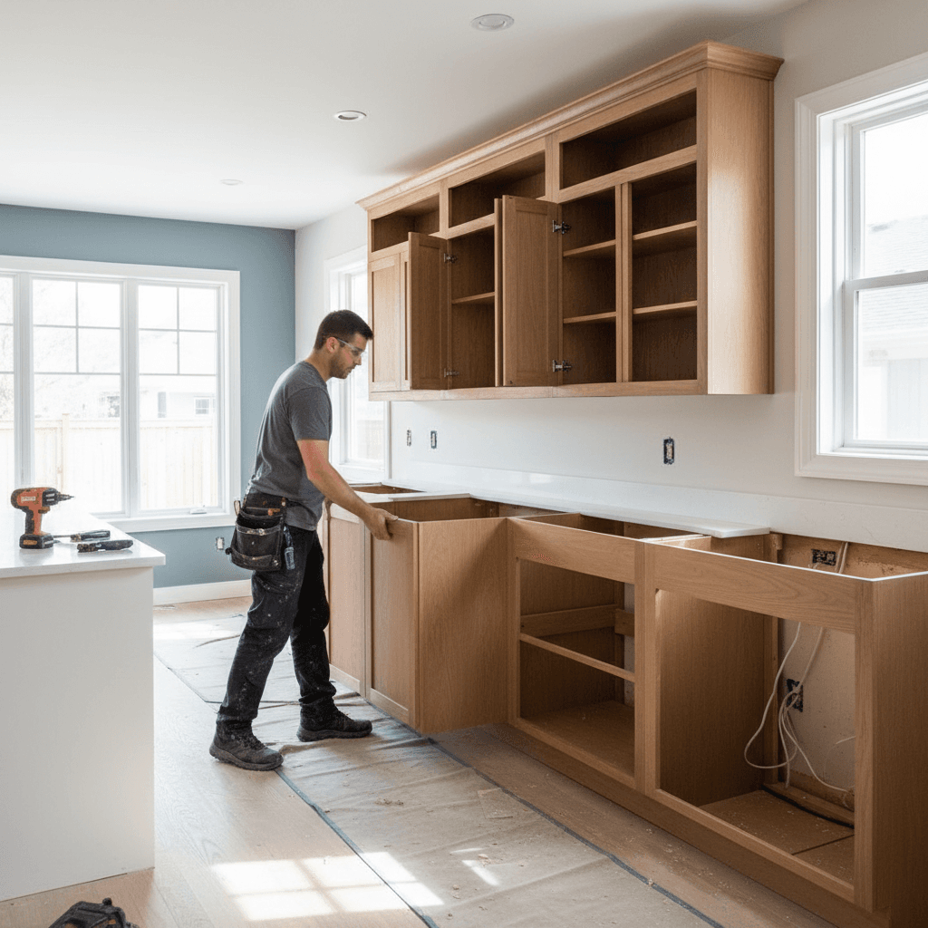 Residential kitchen cabinet remodel in progress