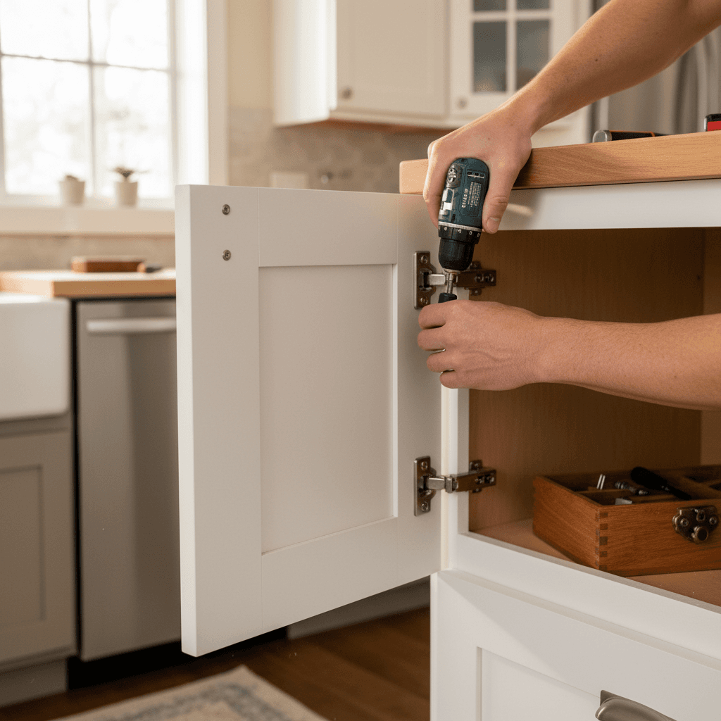 Kitchen cabinet installation in progress